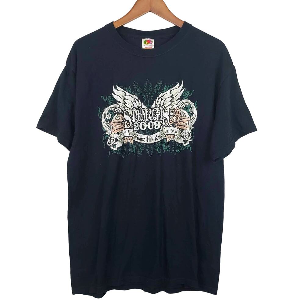 Sturgis 2009 69th Anniversary Graphic Tee Black White Casual T Shirt - L